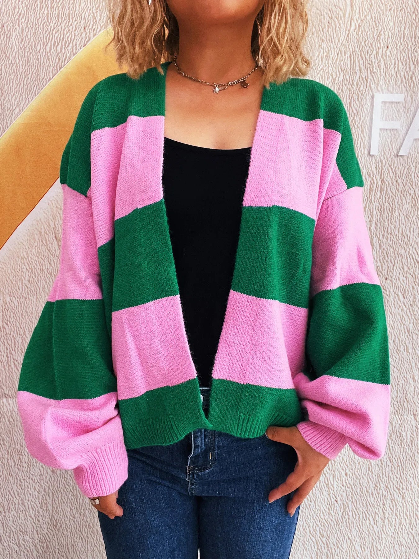 Women Color Block Open Front Cardigan