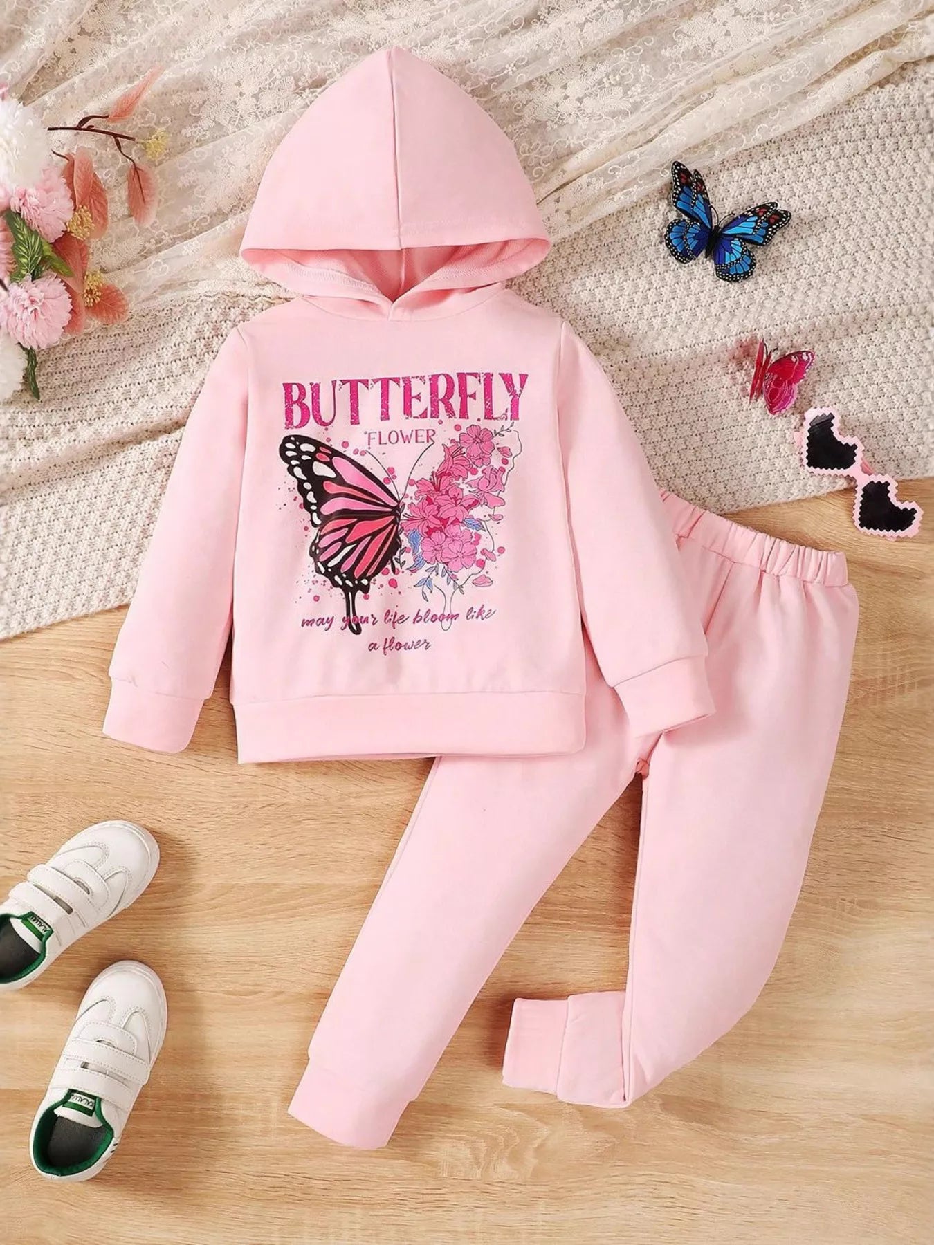 Children's Butterfly Flower Hoodie & Pants Set