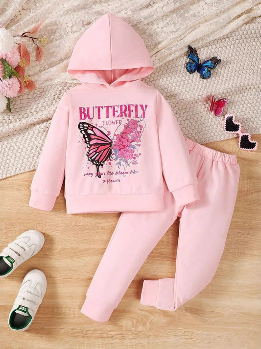 Children's Butterfly Flower Hoodie & Pants Set