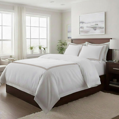 500TC Cotton Double Embroidery Sateen Solid Duvet Cover Set