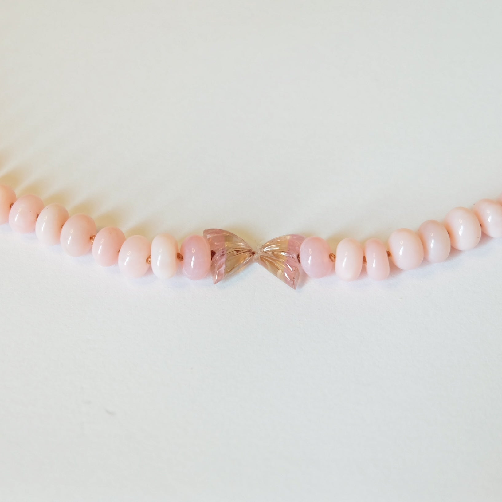 Pink Opal Necklace with Tourmaline Butterfly Charm