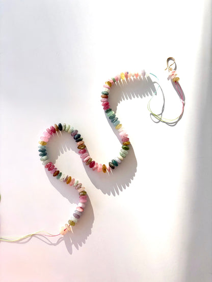 Watermelon Tourmaline Candy Necklace 14K Gold