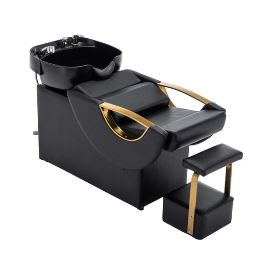 Commercial Black And Gold Shampoo Bowl Chair Set With Footrest (SAK43716)