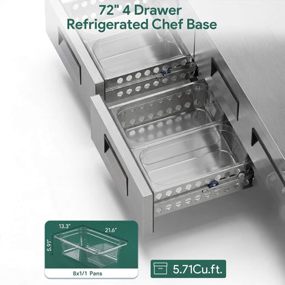 Commercial Double Drawer Undercounter Worktop Fridge With Chef Base & Wheels (SAK80596)