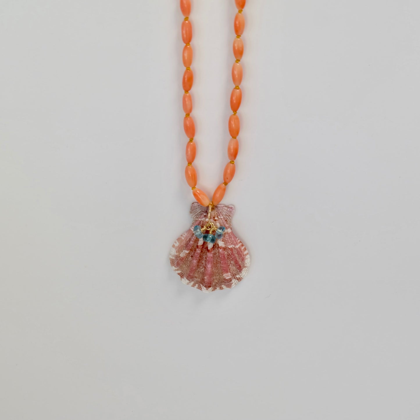 Coral Necklace With Shell and Apatite Charms