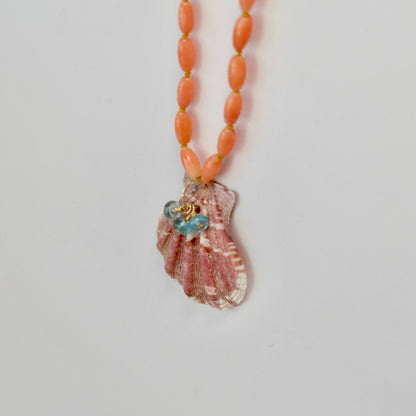 Coral Necklace With Shell and Apatite Charms