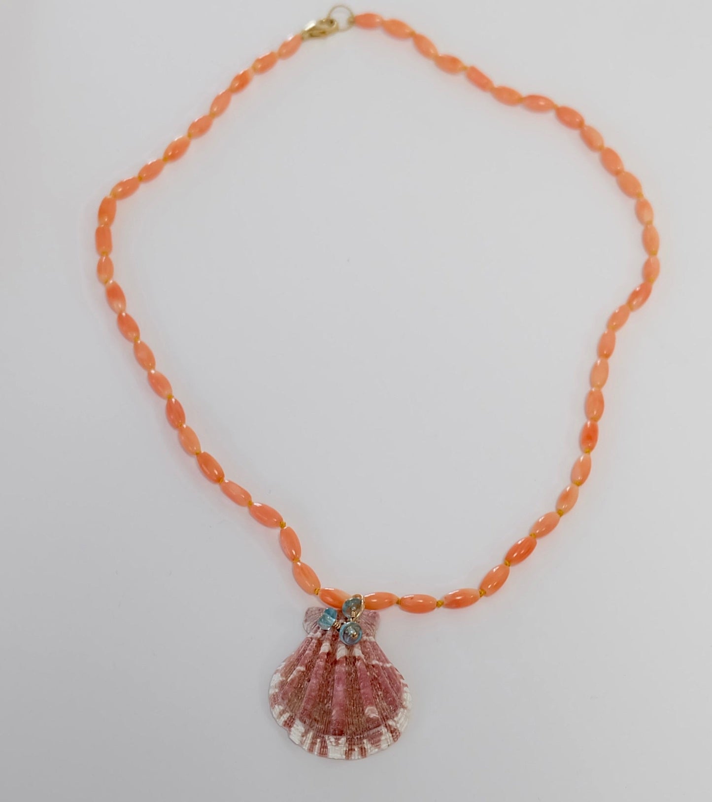 Coral Necklace With Shell and Apatite Charms