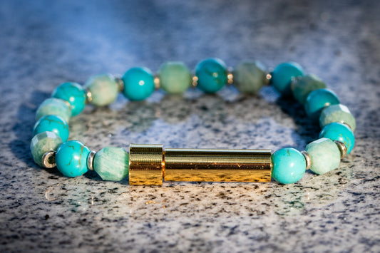 Magnesite and Amazonite Cremation Bracelet for Hair Fur or Ash