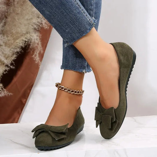 Women's Bow Flat Shoes Plus Size - Suede Casual Gommino