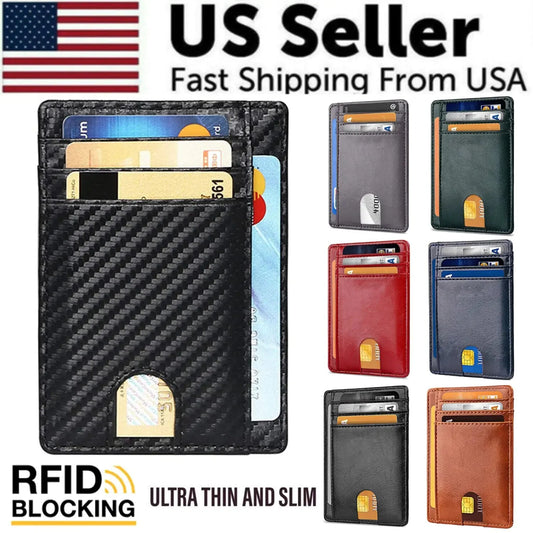 Leather Slim Wallet Credit Card Holder RFID Blocking Pocket ID Money USA