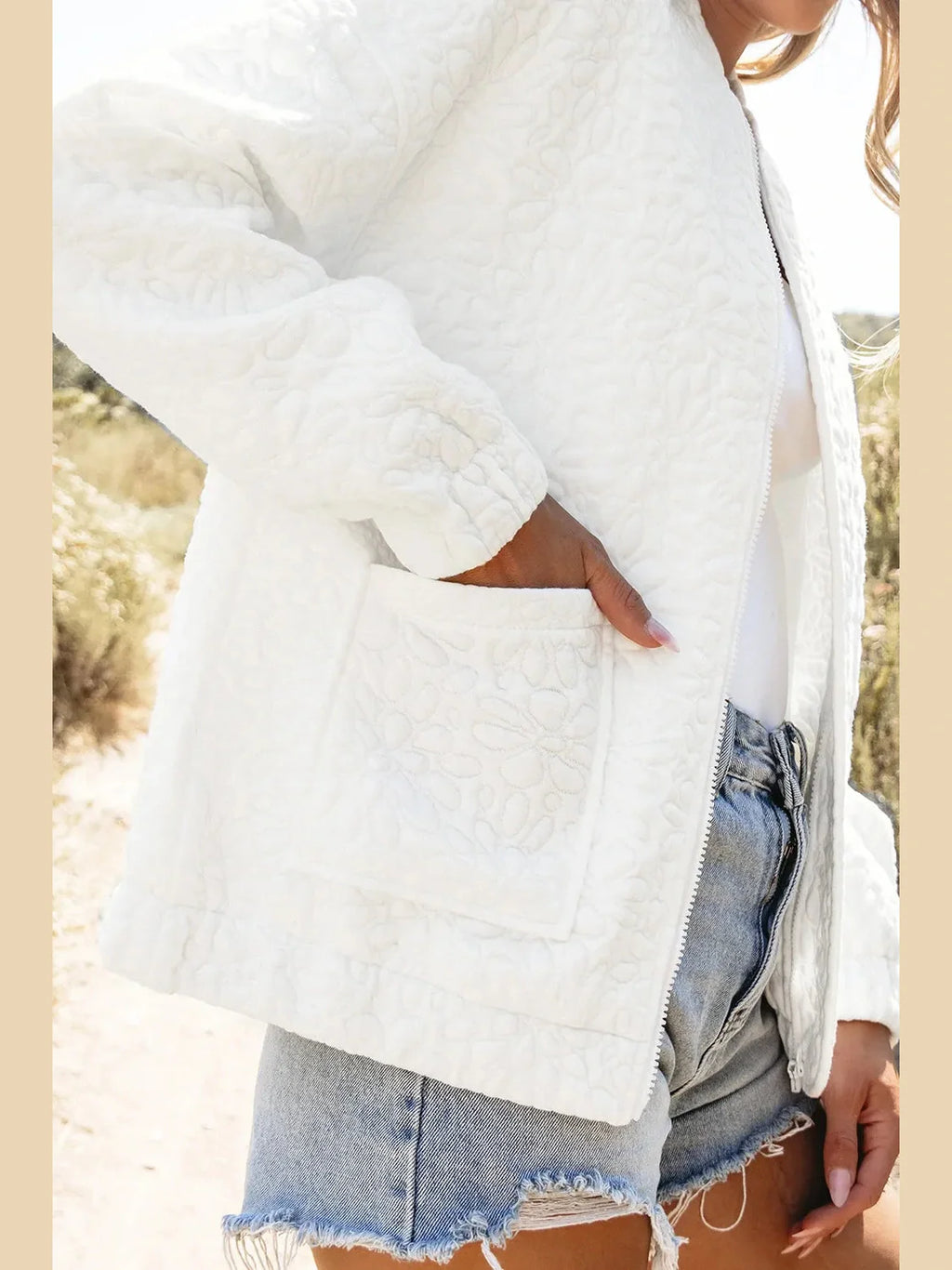 Baseball Collar Floral Quilted Jacket