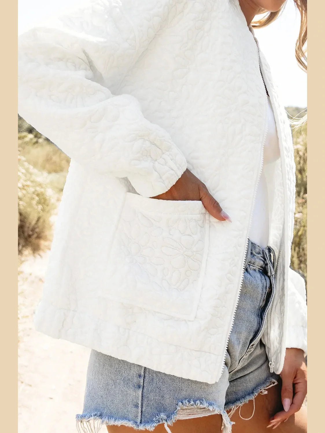 Baseball Collar Floral Quilted Jacket