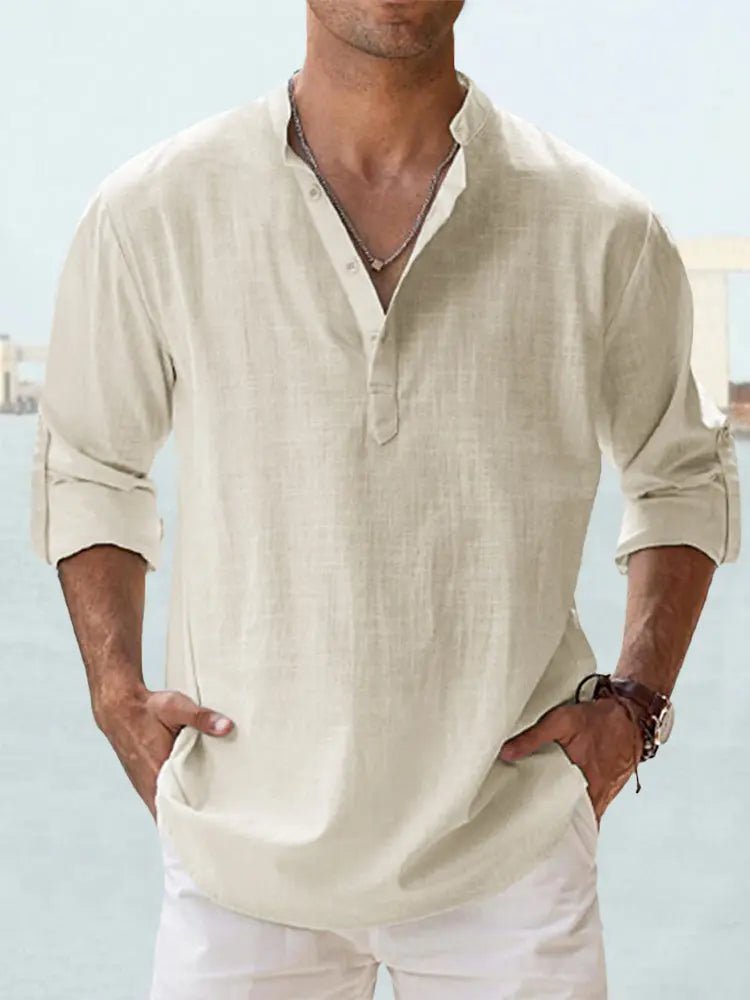 Men's Cotton Linen Long Sleeve Casual Shirt  Loose Tops