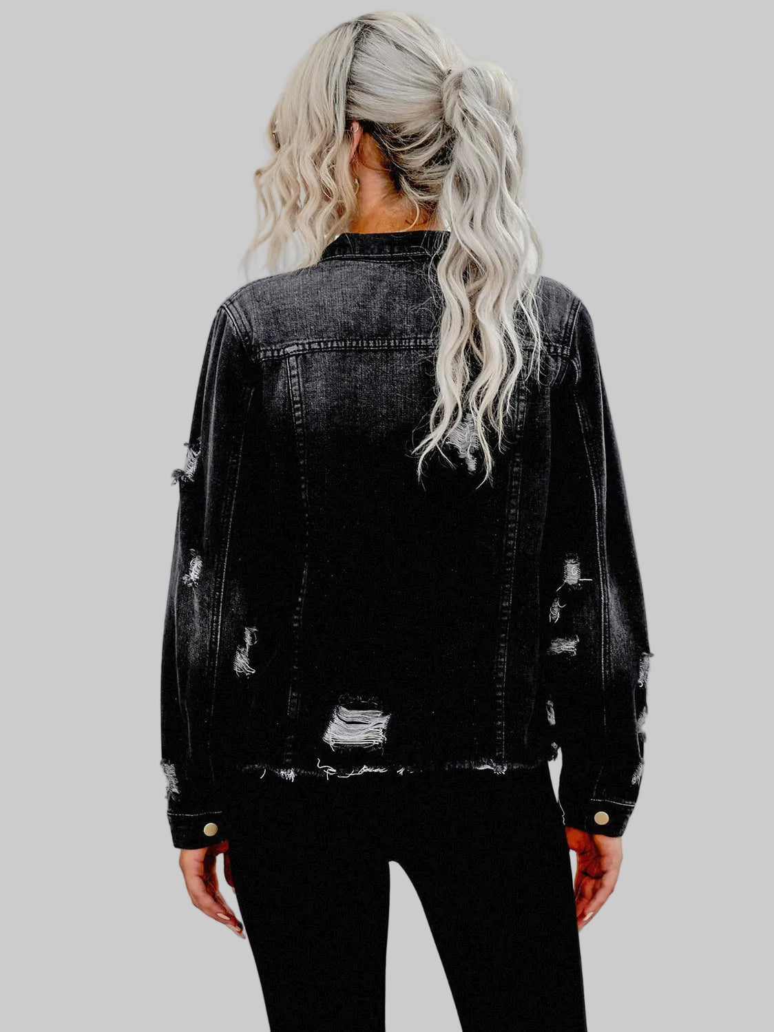 Distressed Raw Hem Denim Jacket
