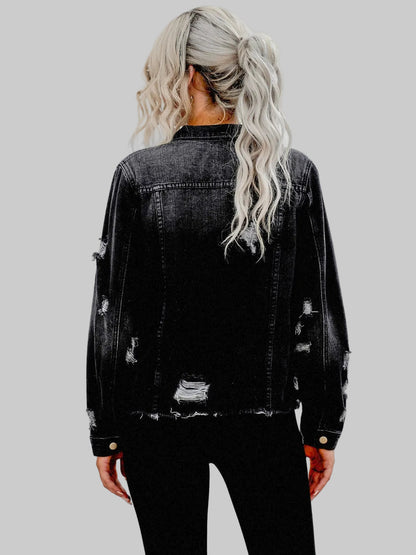 Distressed Raw Hem Denim Jacket