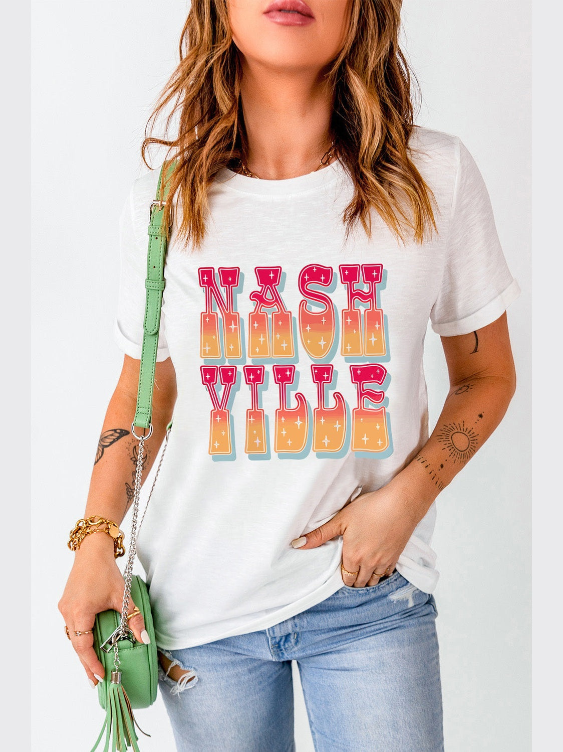 Women Letter Graphic Round Neck Short Sleeve T-Shirt