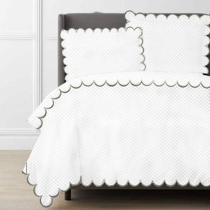 Allena 400TC Cotton Scallop Embroidery Sateen Microcheck Duvet Cover Set