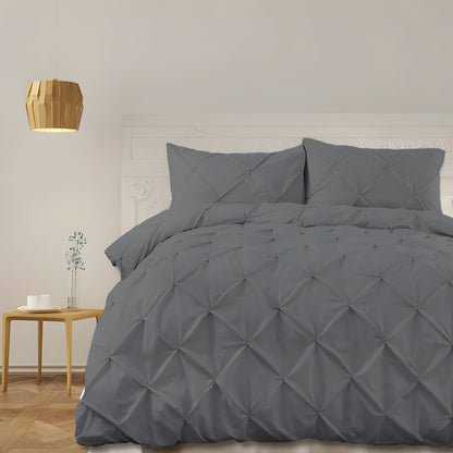 400TC Cotton Pintuck Sateen Solid Duvet Cover Set