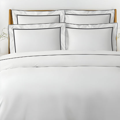 400TC Embroidery & Border Cotton Sateen Solid Duvet Cover Set