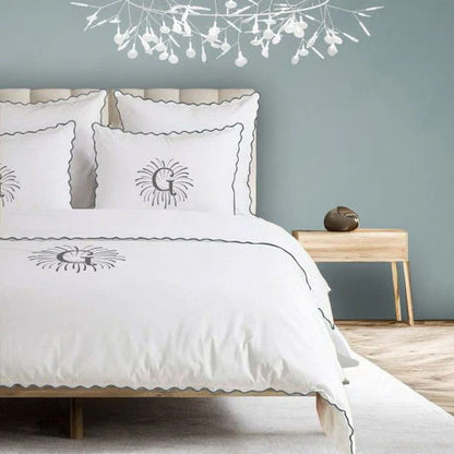 Monogram 400TC Cotton Small Scallop Embroidery Duvet Cover Set