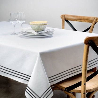 Triple Embroidery Border Sateen Poly Cotton Solid Table Cloth