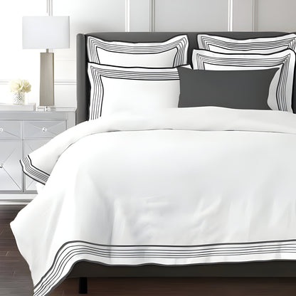 Smart Border 400TC Cotton Embroidery Sateen Solid Duvet Cover Set