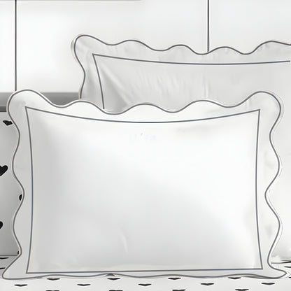 400TC Cotton Scallop Embroidery & Border Sateen Solid Duvet Cover Set