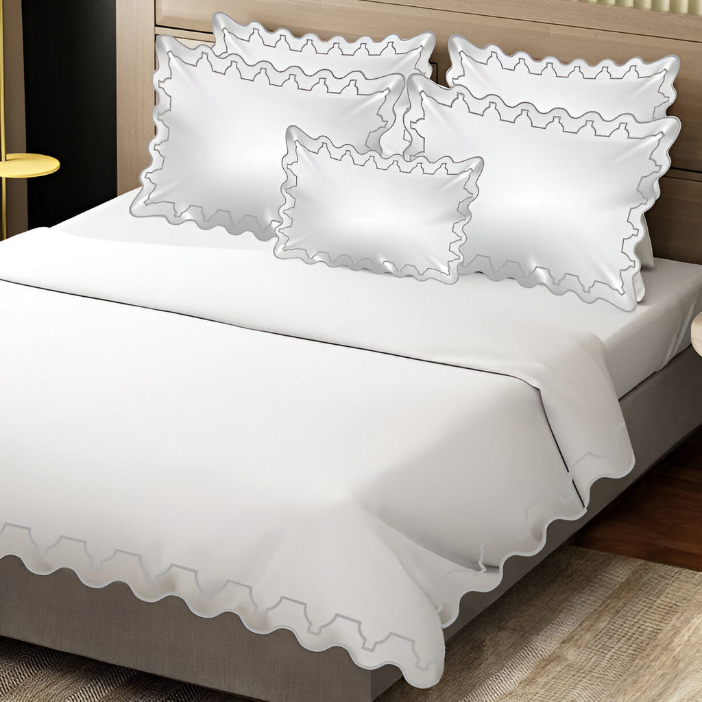 Imaginary Scallop 400TC Cotton Embroidery Sateen Solid Duvet Cover Set