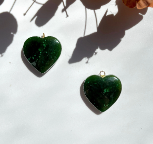 Jade Heart Charm, 20mm