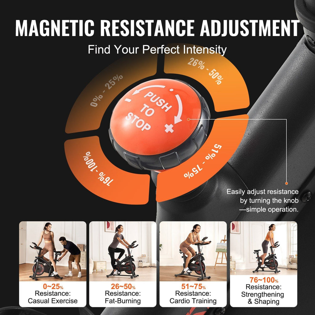 Exercise Bike, Adjustable Magnetic Resistance Stationary Bike, Indoor Cycling Bike for Home Cardio, Workout Bike with Silent Belt Drive, Comfortable Seat Cushion, LCD Monitor, and Heavy Flywheel