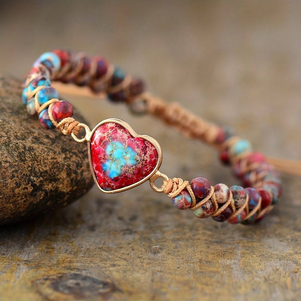 Hot Selling Bracelet Cross-border Goods Source Red Imperial Stone Bracelet Peach Heart Love Hand String Braided Bracelet