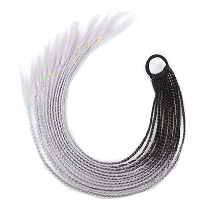 Braid Ponytail Wig Hair Extensions Pigtail Braid Nightclub Party Gradient Color Braid Hair Ring Hairpieces,Black to Grey Halloween Dress Up Cosplay