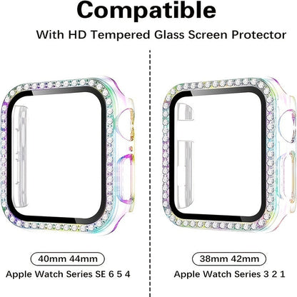 Bling Screen Protector Case For Apple Watch Series 7 & 8 45mm; Women Glitter Full Protective Clear Hard PC Cover Compatible With IWatch Series 7/8 45 Mm Accessories; Clear+Seven Colors