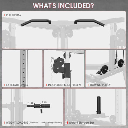 Rovix Dual Pulley Cable Crossover Machine With Pull Up And LAT Bar (SAK98124)