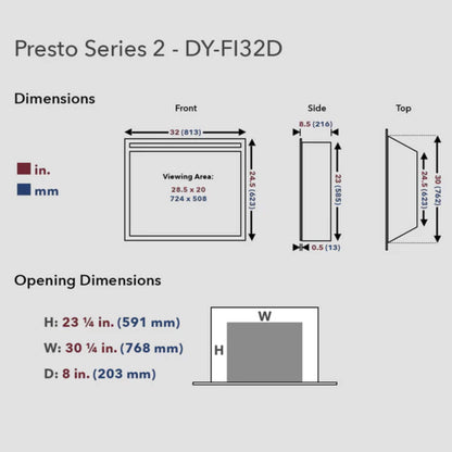 Dynasty Presto 32-Inch Vent Free Electric Firebox Insert With Multifnction Remote Control [DY-FI32D] (SAK54792)