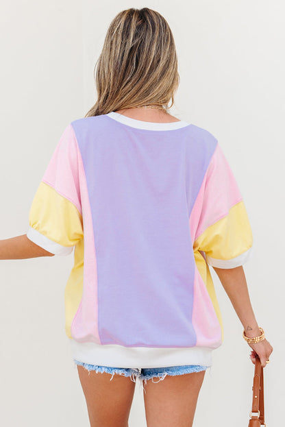 Zoe Patchwork Half Sleeve Oversized Top