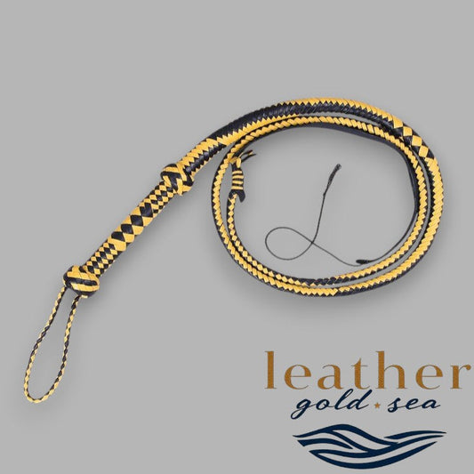 Handmade Black & Yellow Bullwhips – Genuine Leather Craftsmanship