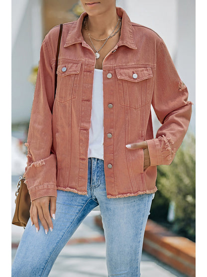 Distressed Raw Hem Denim Jacket