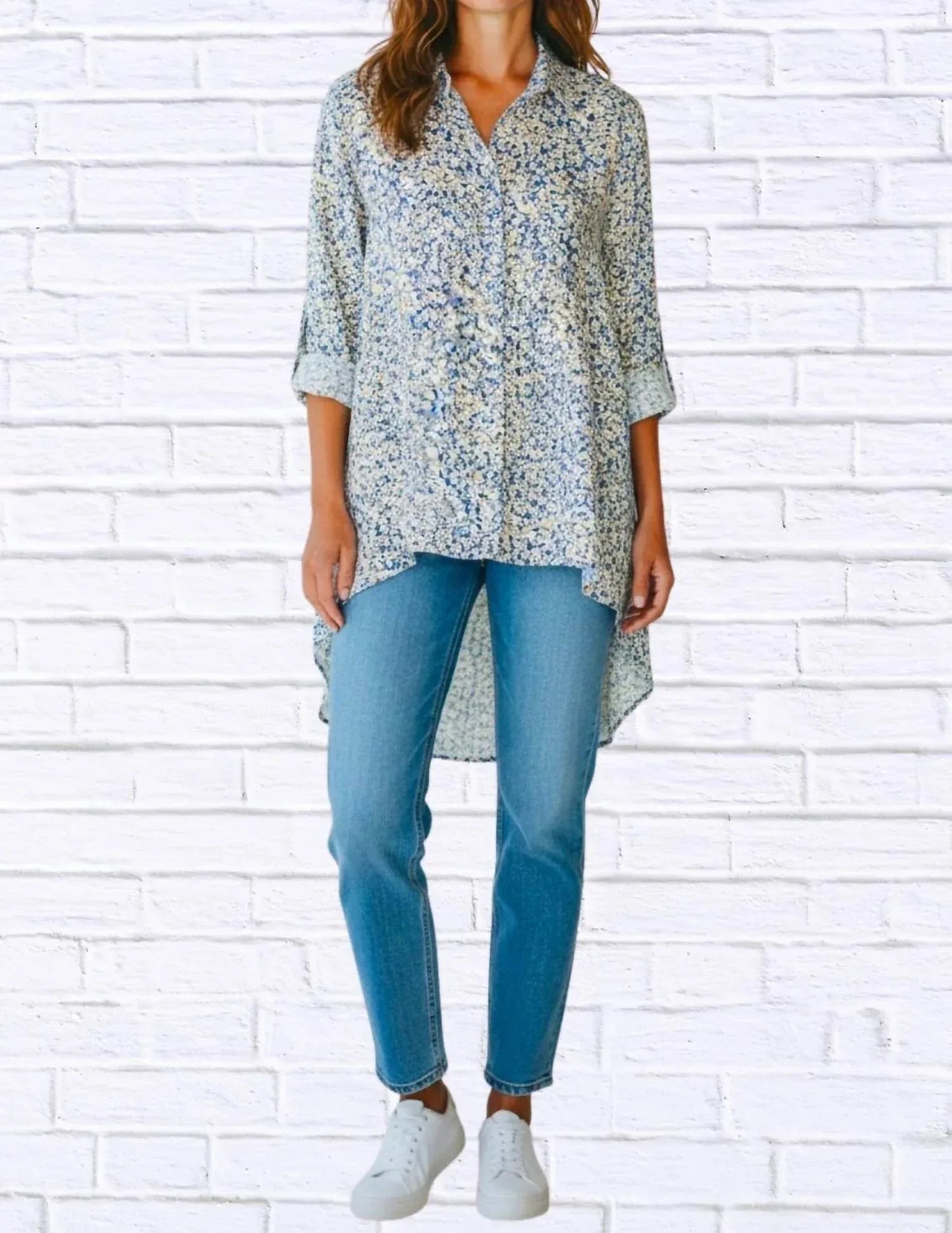 Floral Viscose High-low Shirt