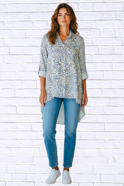 Floral Viscose High-low Shirt