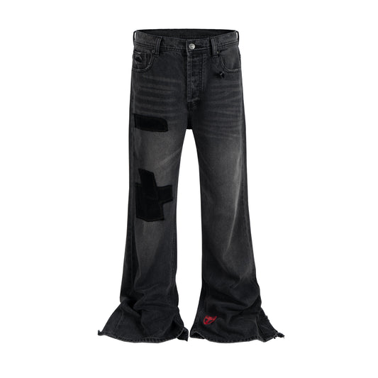 DARK PATCHWORK FLARE DENIM