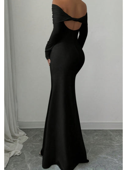 Elegant Off Shoulder Midi Evening Gown