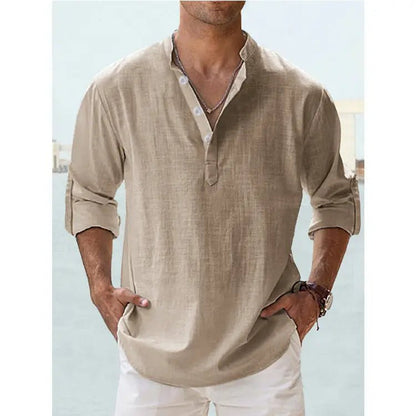 Men's Cotton Linen Long Sleeve Casual Shirt  Loose Tops
