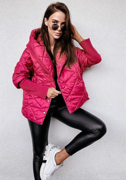 Women's Diamond Lattice Hooded Casual Long Sleeve Coat