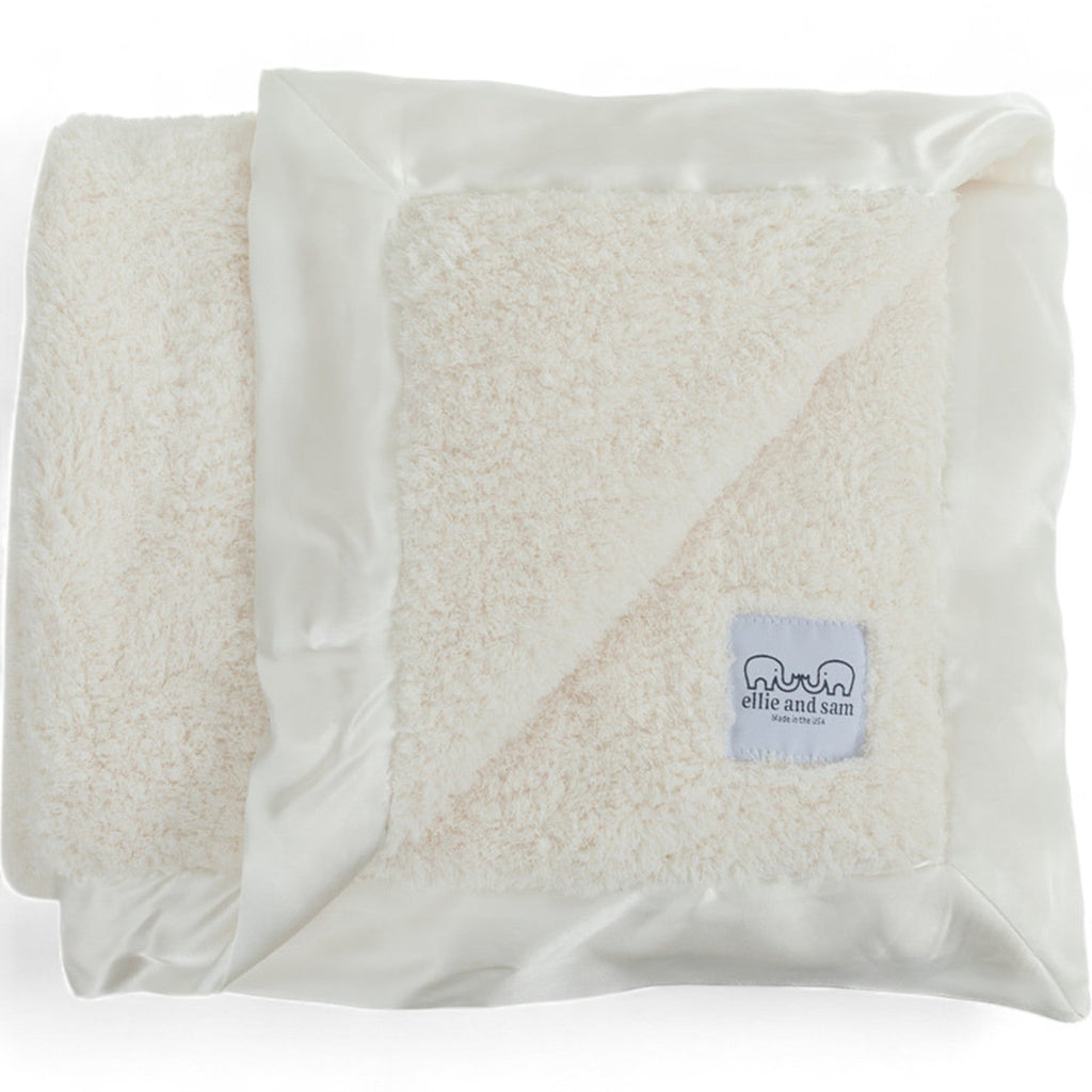 Classic Chenille Baby Blanket with Satin Trim - Ivory