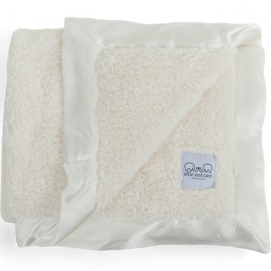 Classic Chenille Baby Blanket with Satin Trim - Ivory