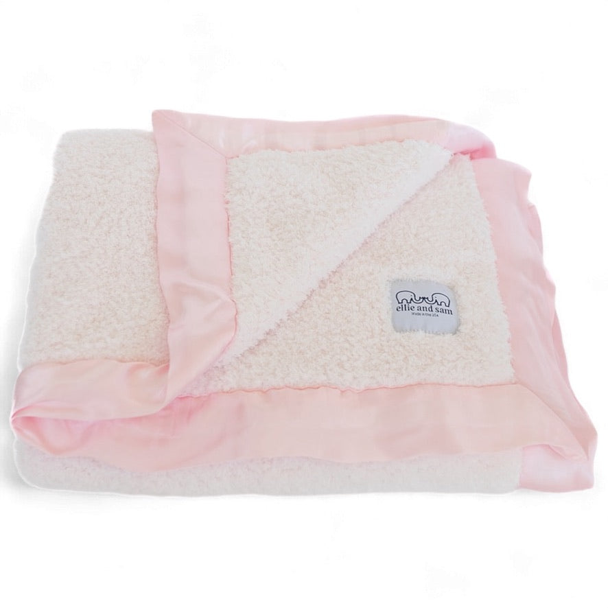Classic Chenille Baby Blanket with Satin Trim - Pink