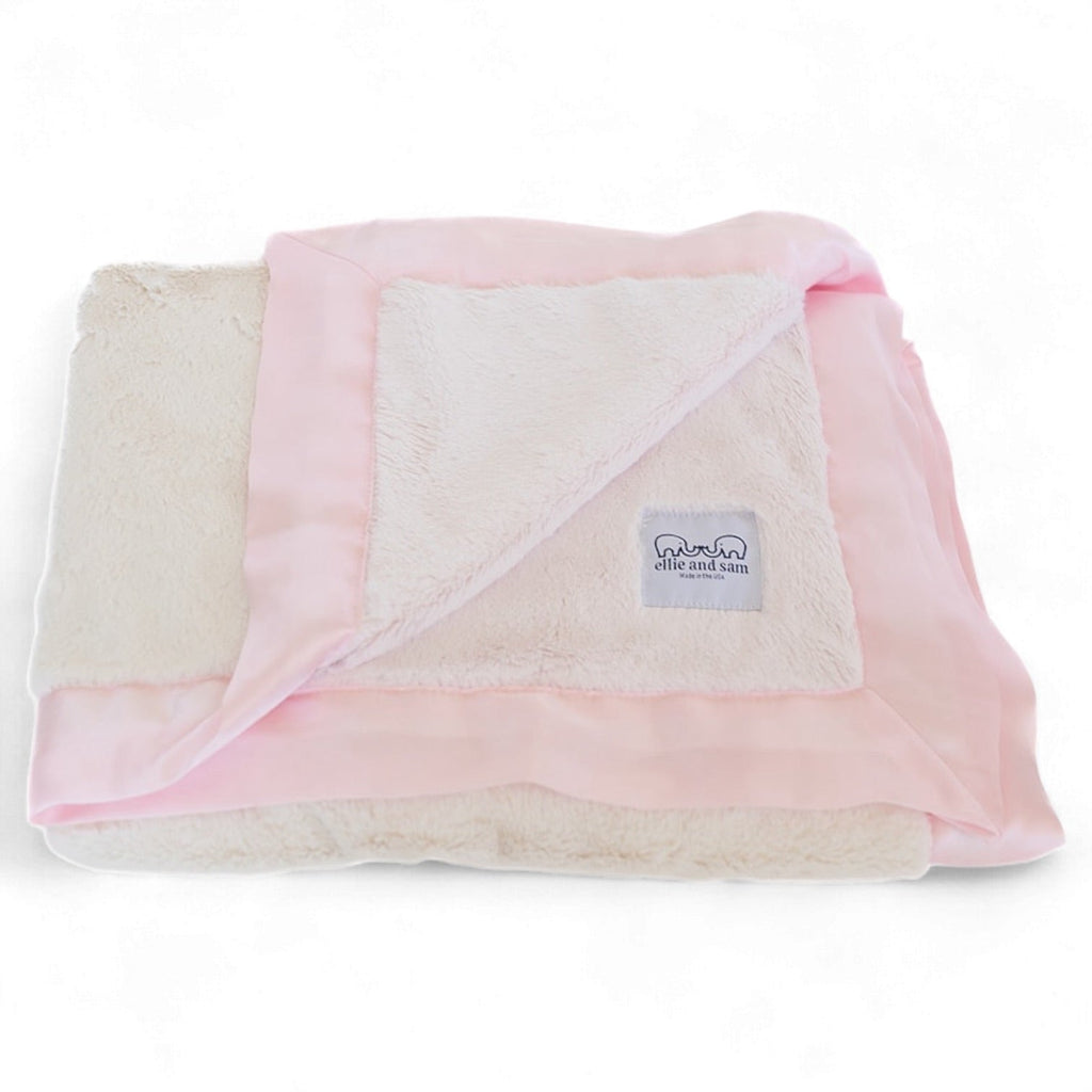 Luxury Duo Baby Blanket with Satin Trim - Pink/Ivory