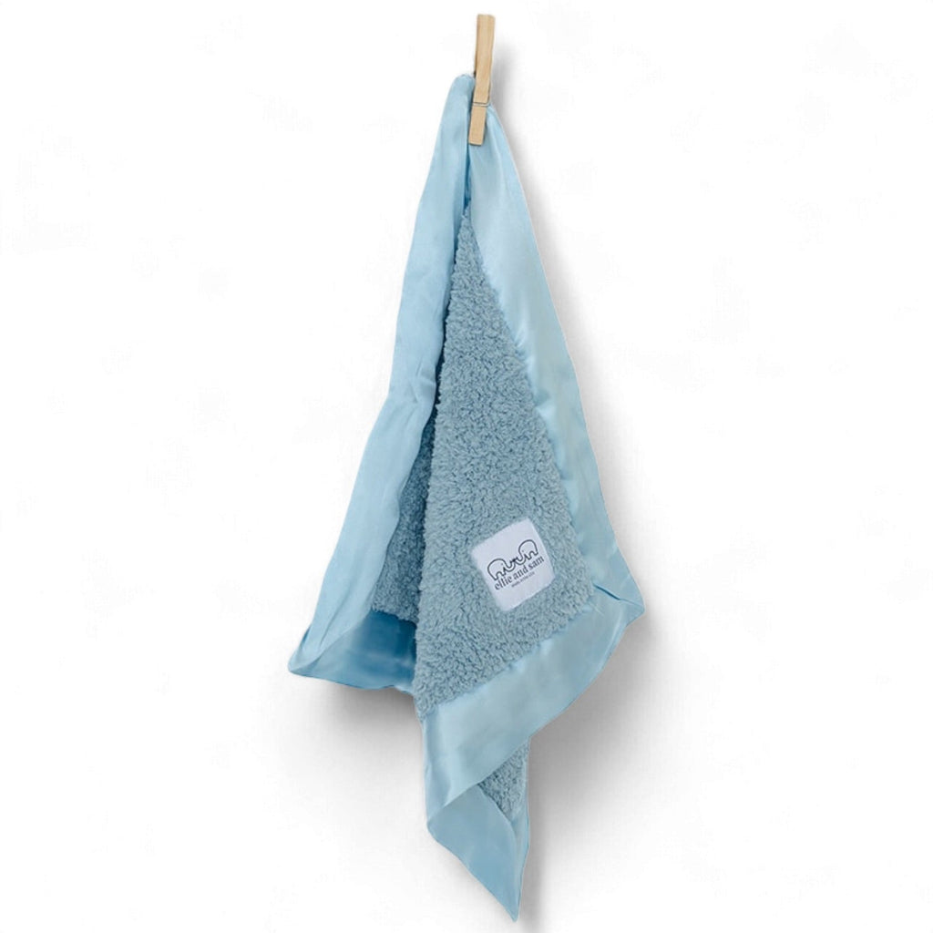 Classic Chenille Lovey Security Blanket with Satin Trim – Powder Blue