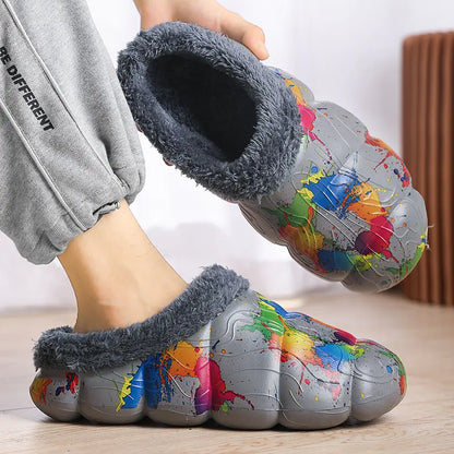 Fleece-lined Contrast Color Cotton Slippers for Home